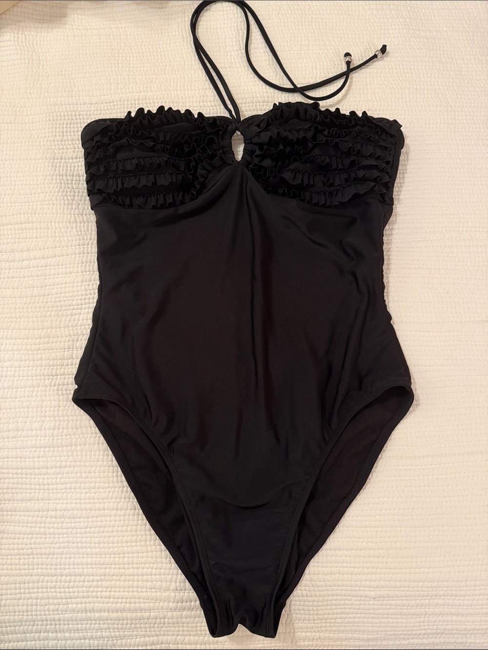Women’s Bandeau Black Ruffle One-Piece Swimsuit